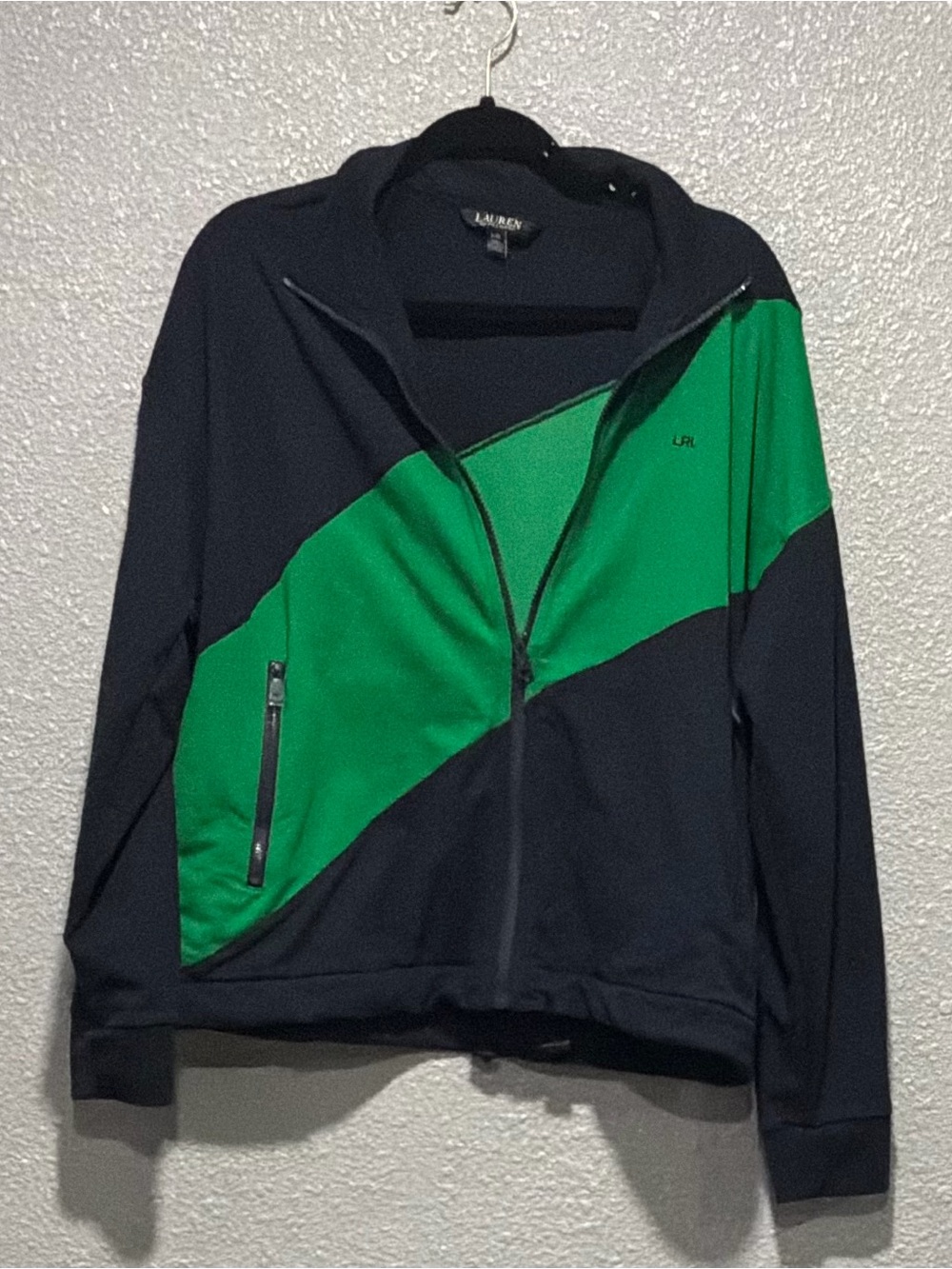 Lauren Ralph Lauren Black & Green Diagonal Zip Track Jacket